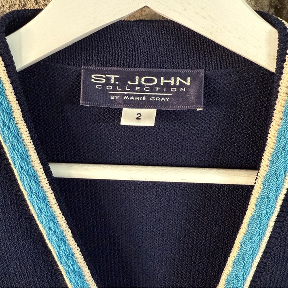 Vintage St. John Collection By Marie Claire Knit Cardigan Size 2 Blue‎ Zip up - Picture 4 of 12